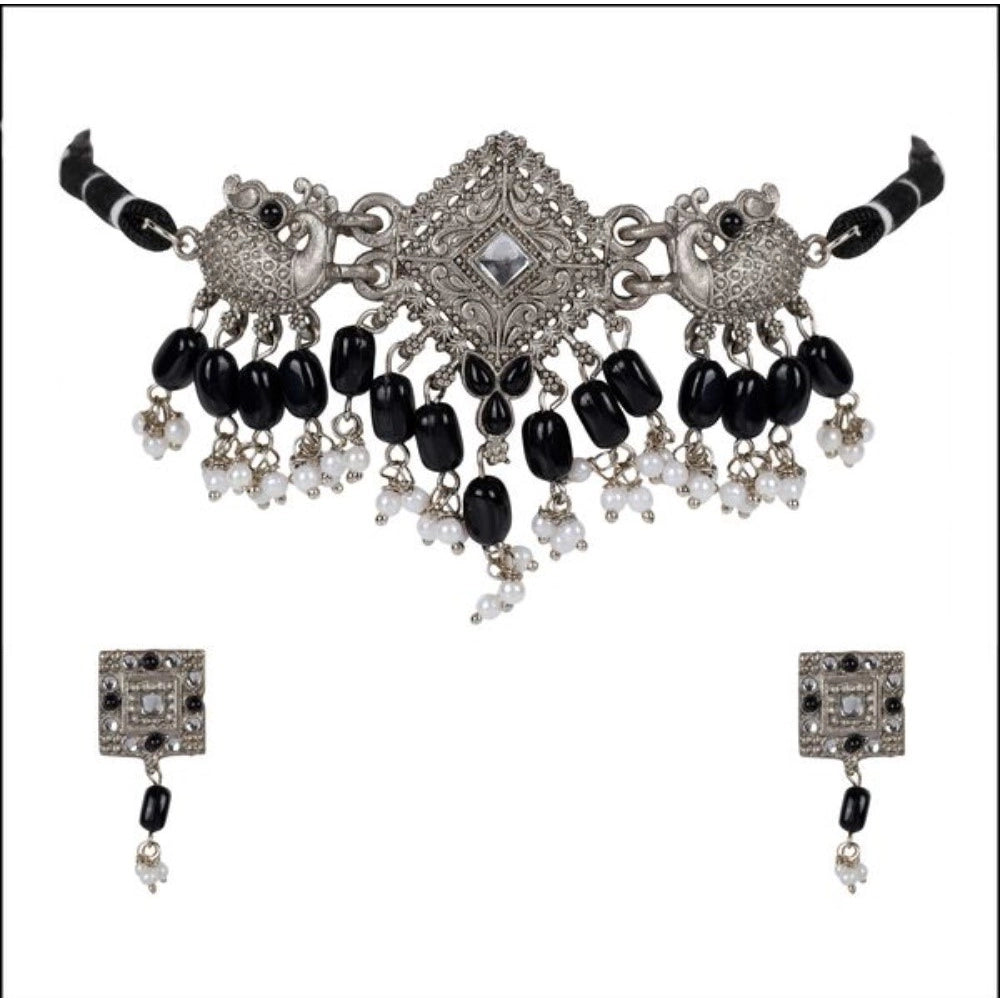 Rose Gold Plated Alloy Necklace & Earrings Set (Silver) – Design 04