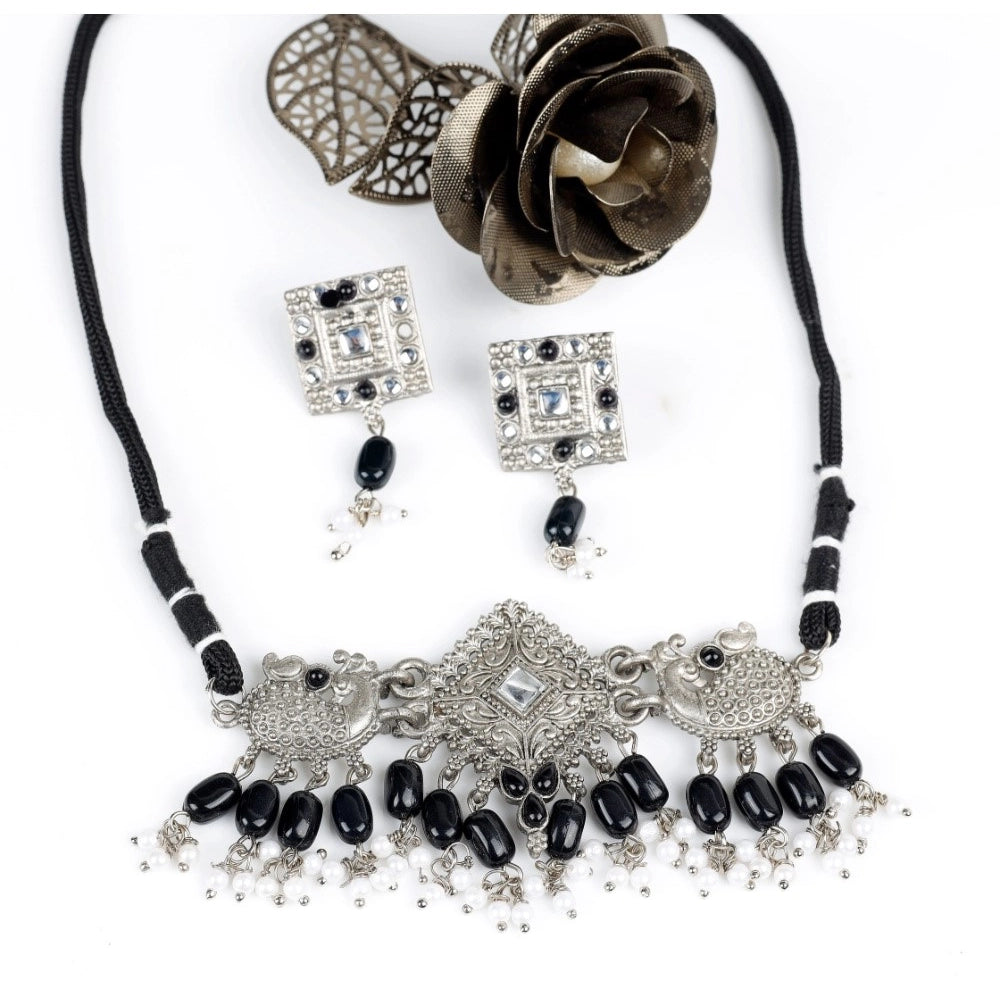 Rose Gold Plated Alloy Necklace & Earrings Set (Silver) – Design 04