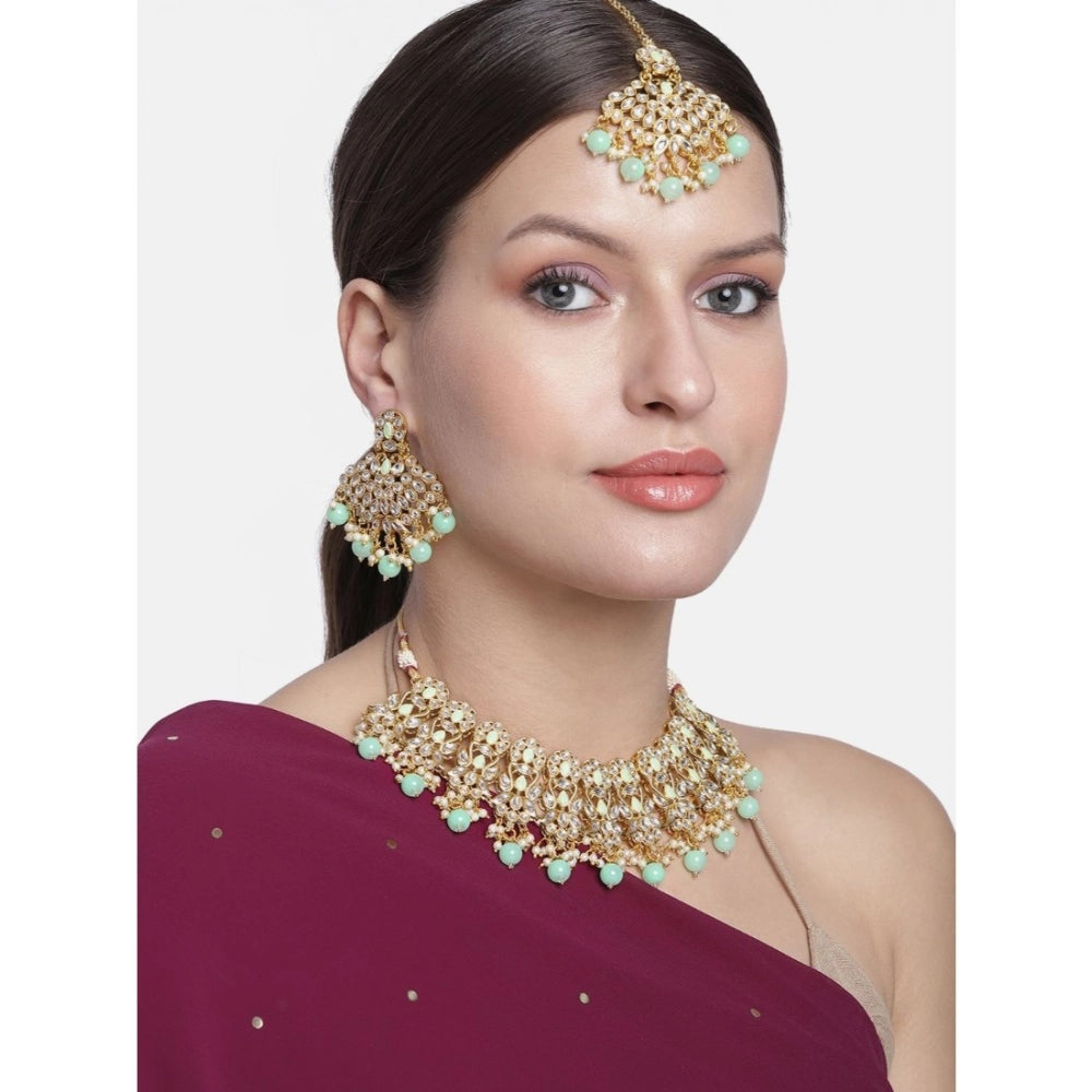 Rose Gold Plated Alloy Necklace & Earrings Set (Light Green) – Design 01