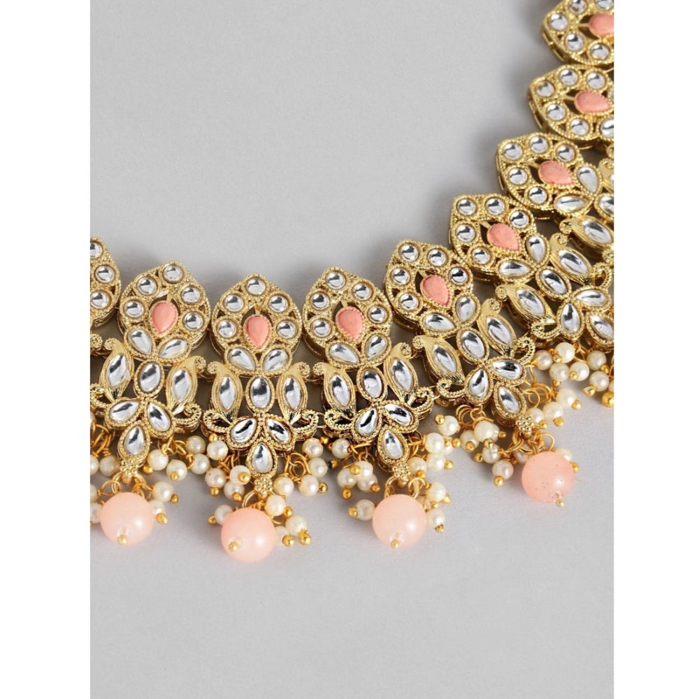 Rose Gold Plated Alloy Necklace & Earrings Set (Pink)