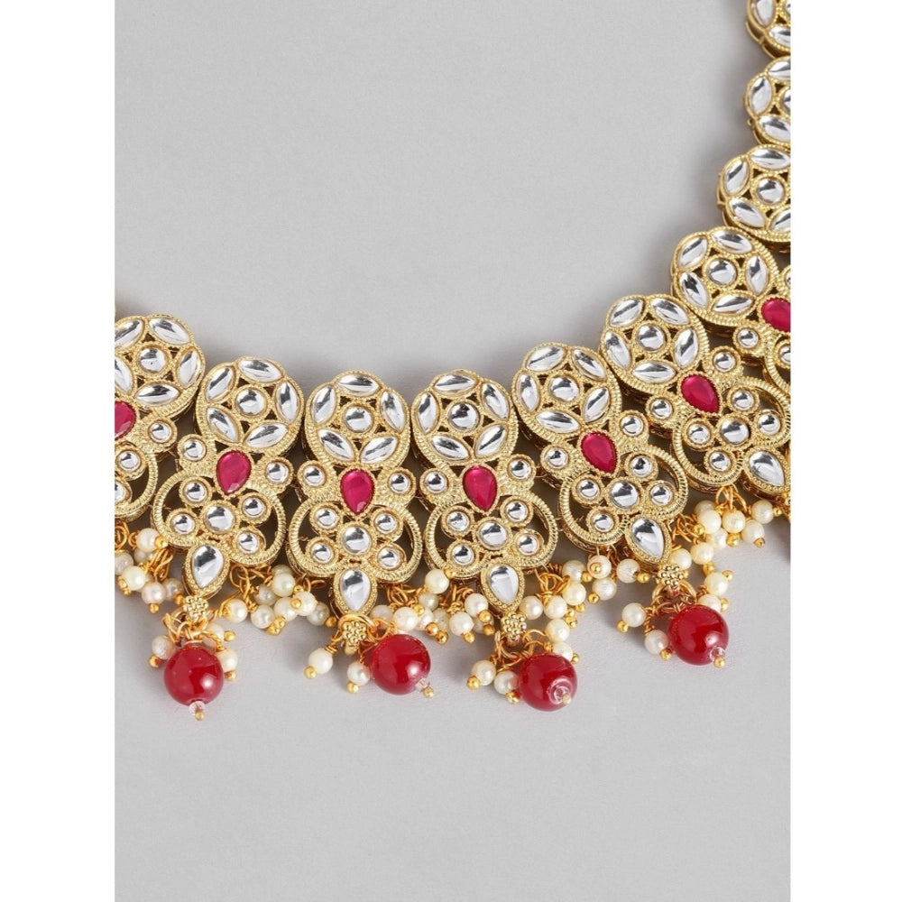 Rose Gold Plated Alloy Necklace & Earrings Set (Red)