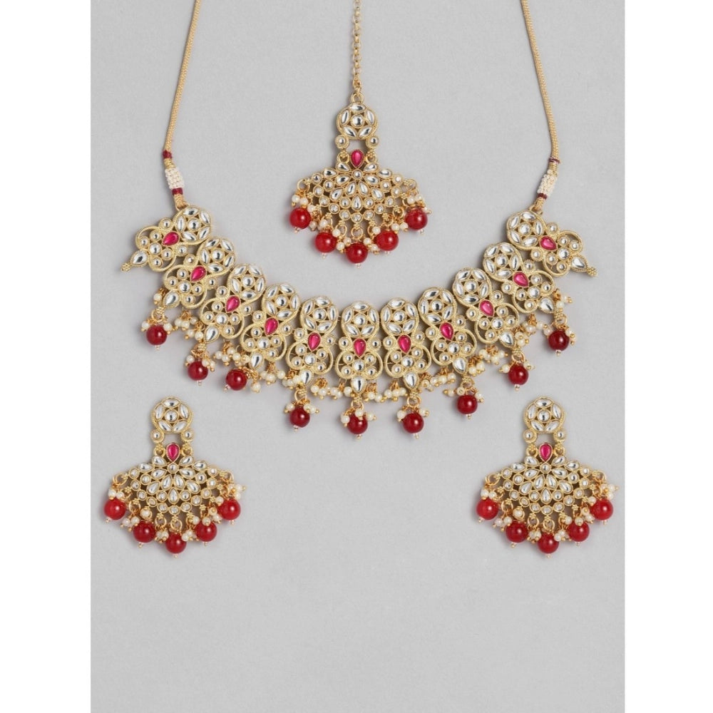 Rose Gold Plated Alloy Necklace & Earrings Set (Red)