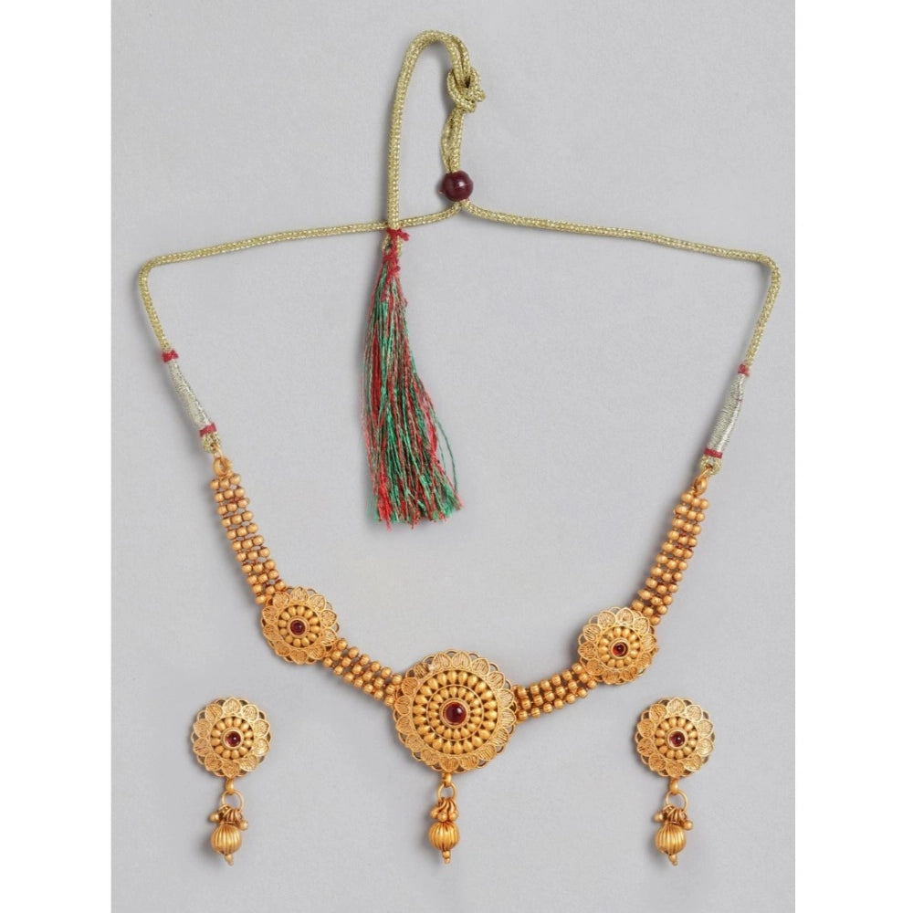 Rose Gold Plated Alloy Necklace & Earrings Set (Gold) – Design 02