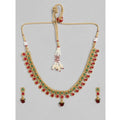 Rose Gold Plated Alloy Necklace & Earrings Set (Green & Red) – Design 02