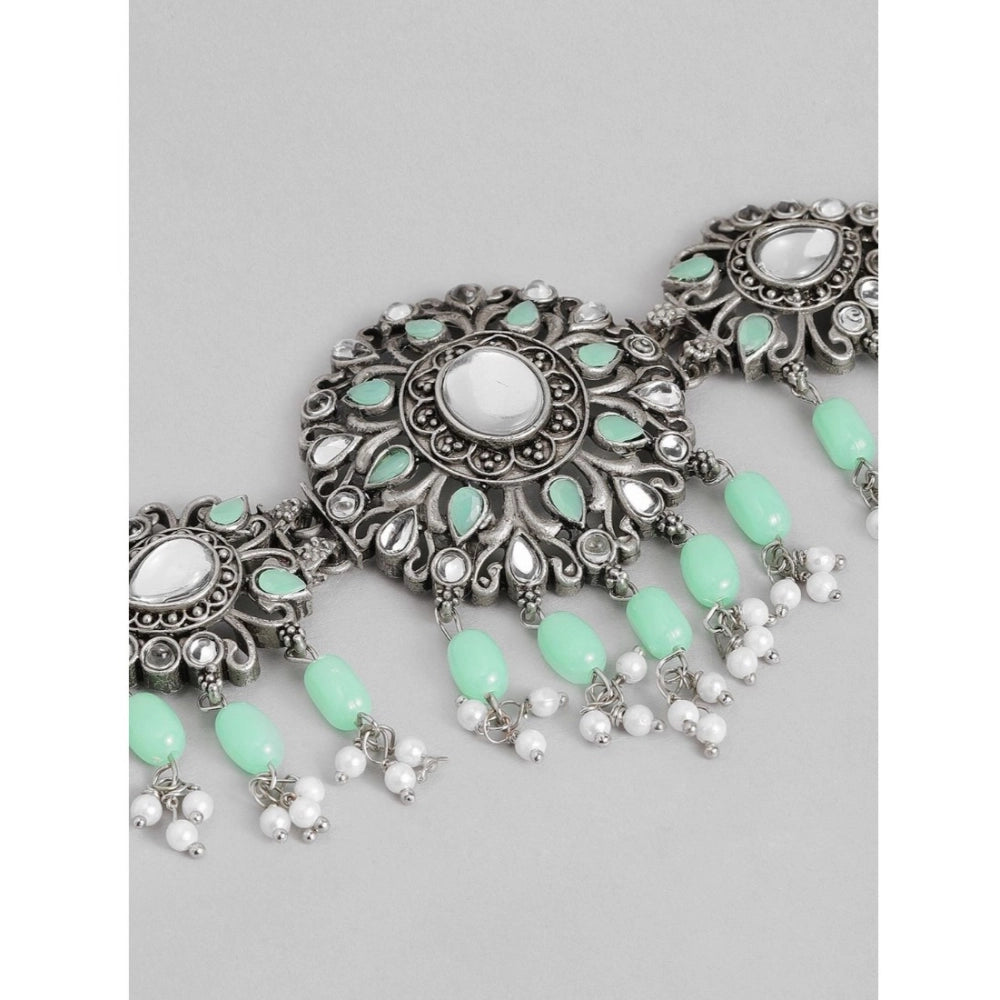 Rose Gold Plated Alloy Necklace & Earrings Set (Light Green) – Design 04