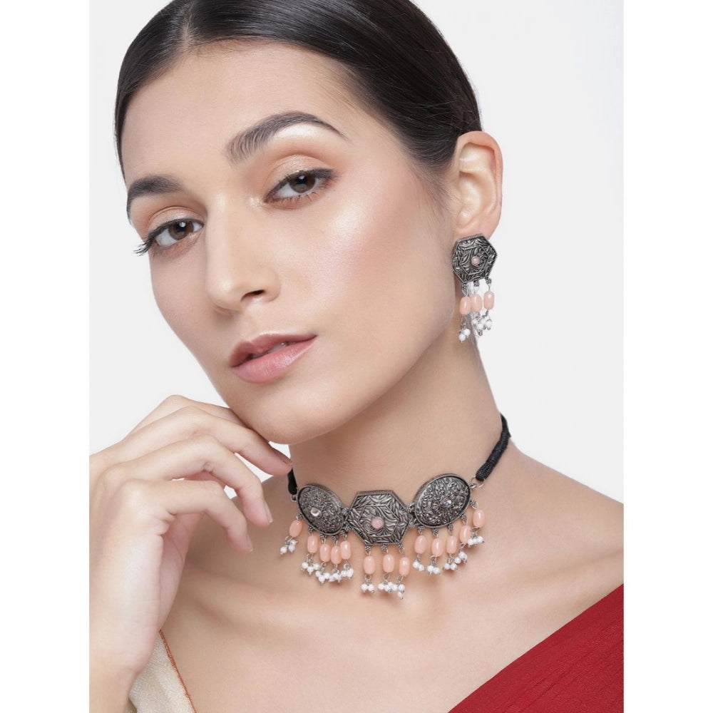 Rose Gold Plated Alloy Necklace & Earrings Set (Orange) – Design 02