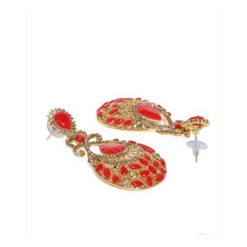 Rose Gold Plated Alloy Earrings (Gold & Red)