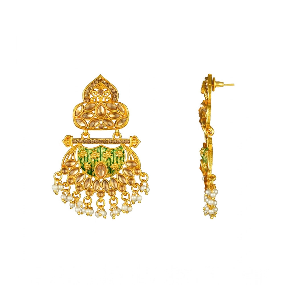 Rose Gold Plated Alloy Kundan Earrings & Mangtikka (Green) – Design 01