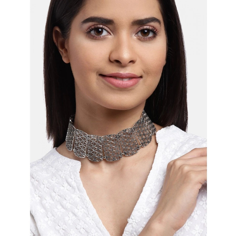 Rose Gold Plated Alloy Choker (Silver)
