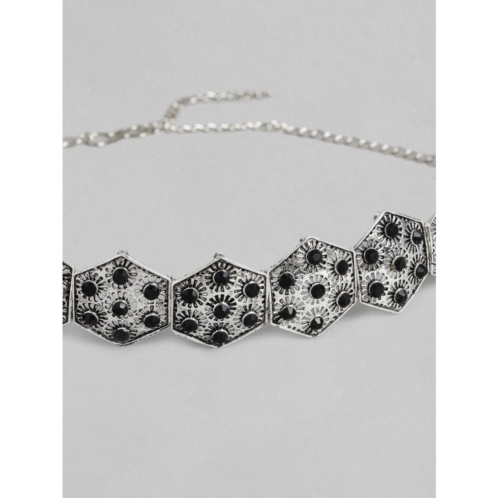Rose Gold Plated Alloy Choker (Silver & Black)