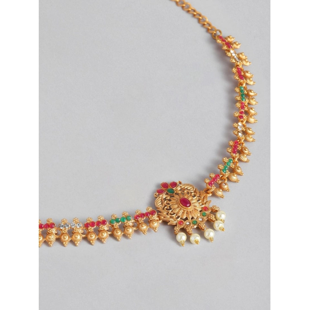 Rose Gold Plated Alloy Hip Belt Kamarband (Red & Green)