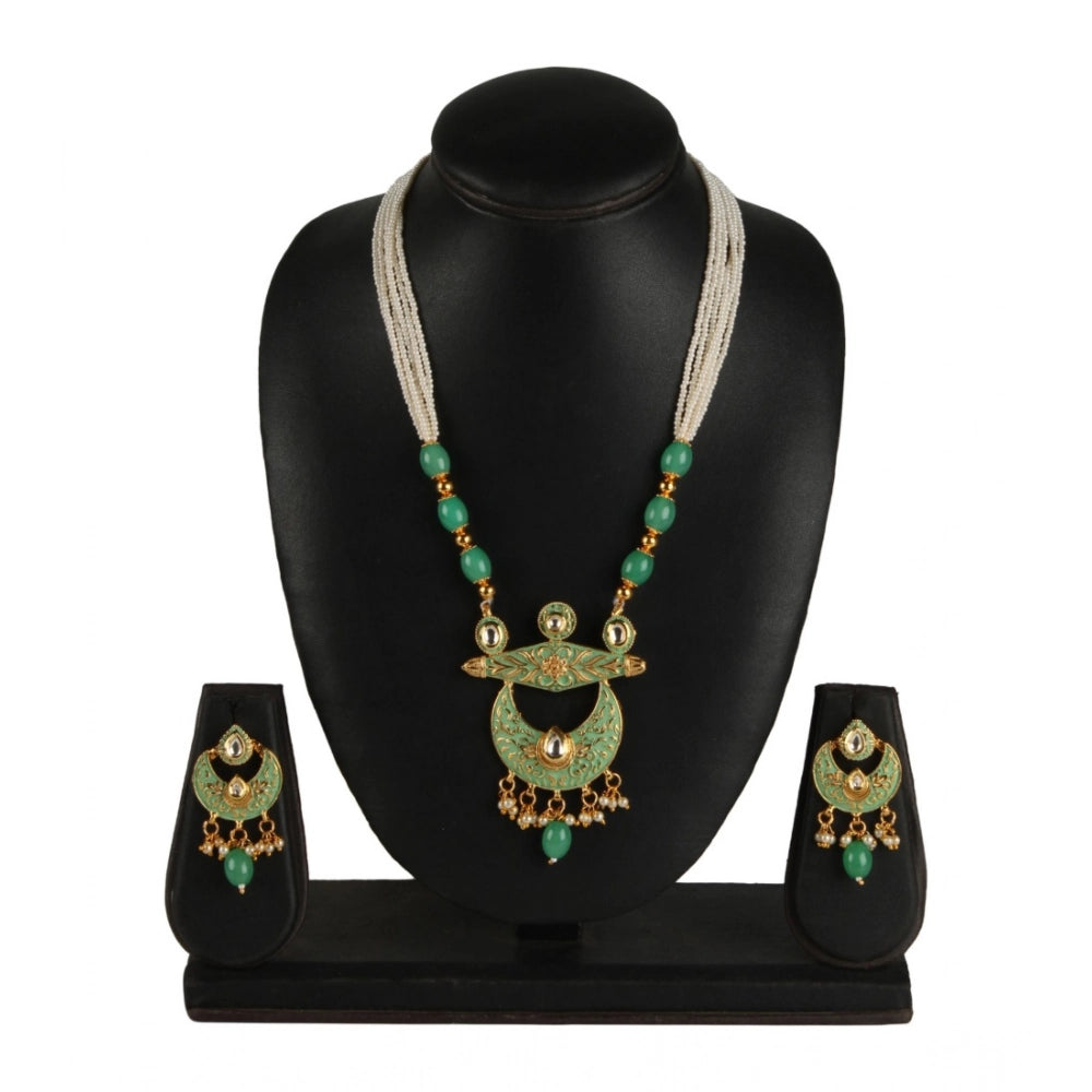 Rose Gold Plated Alloy Necklace & Earrings Set (Green) – Design 04