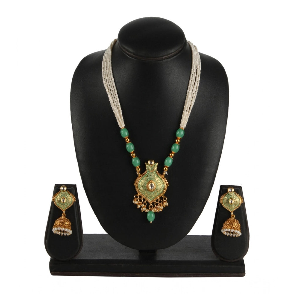 Rose Gold Plated Alloy Necklace & Earrings Set (Green) – Design 02