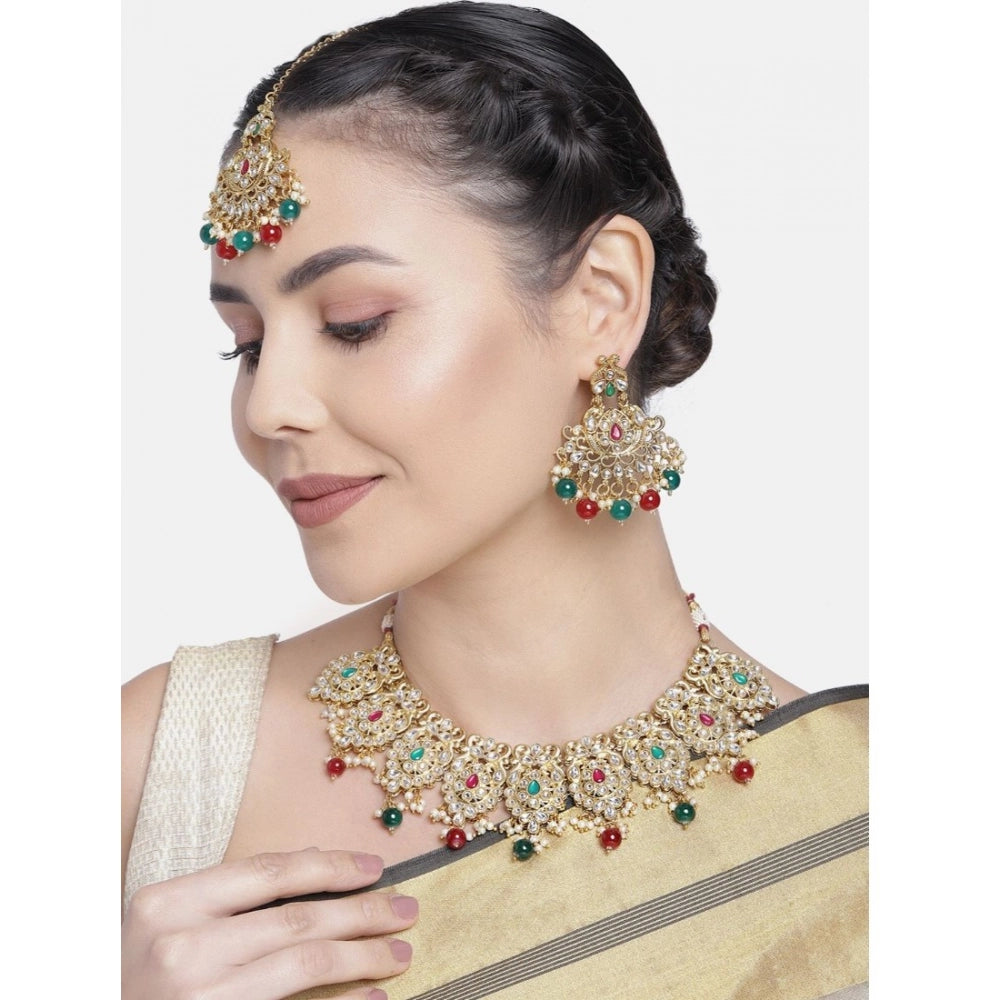 Rose Gold Plated Alloy Necklace & Earrings Set (Light Green) – Design 02