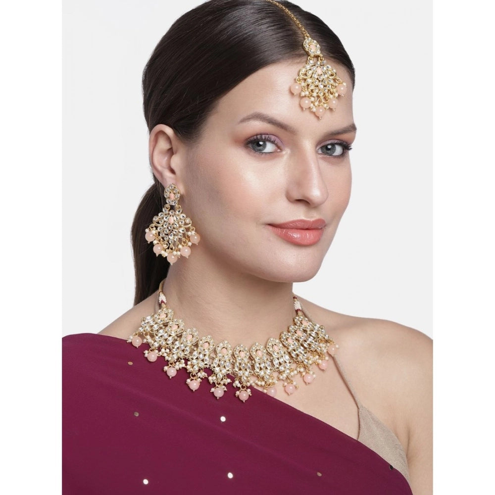Rose Gold Plated Alloy Necklace & Earrings Set (Pink)