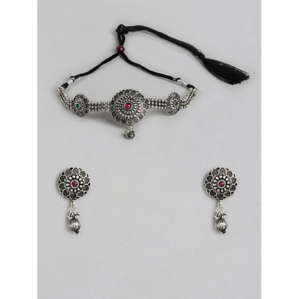 Rose Gold Plated Alloy Necklace & Earrings Set (Silver) – Design 02