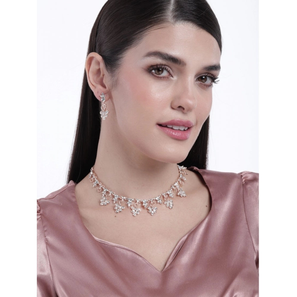 Rose Gold Plated Brass Necklace & Earrings Set (Gold)