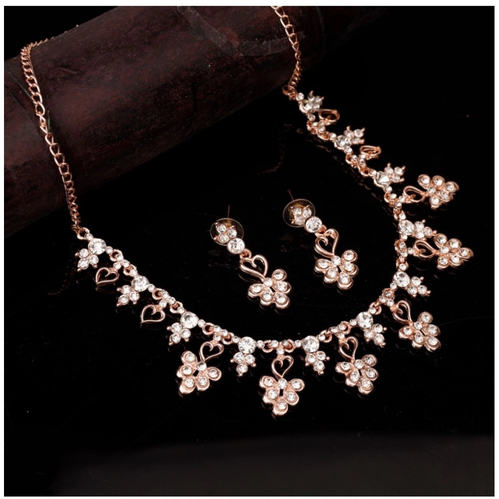 Rose Gold Plated Brass Necklace & Earrings Set (Gold)
