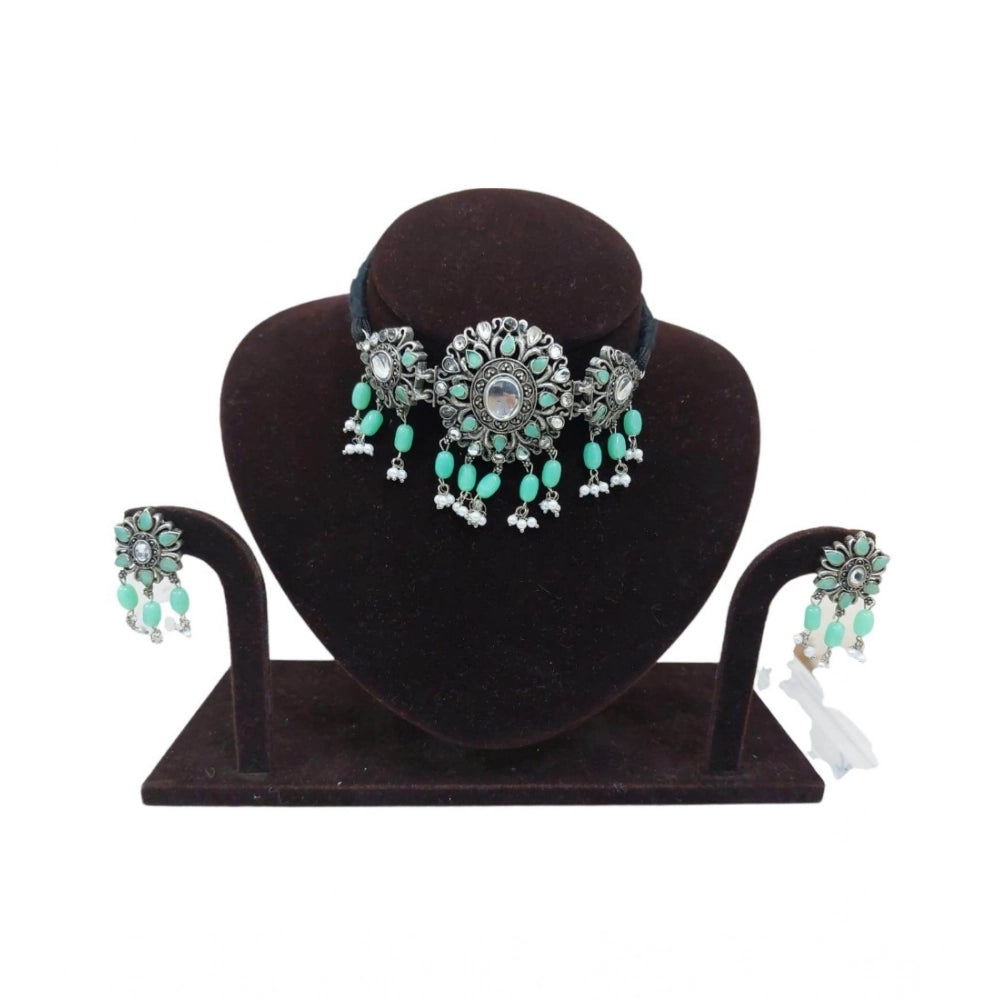 Rose Gold Plated Alloy Necklace & Earrings Set (Light Green) – Design 04