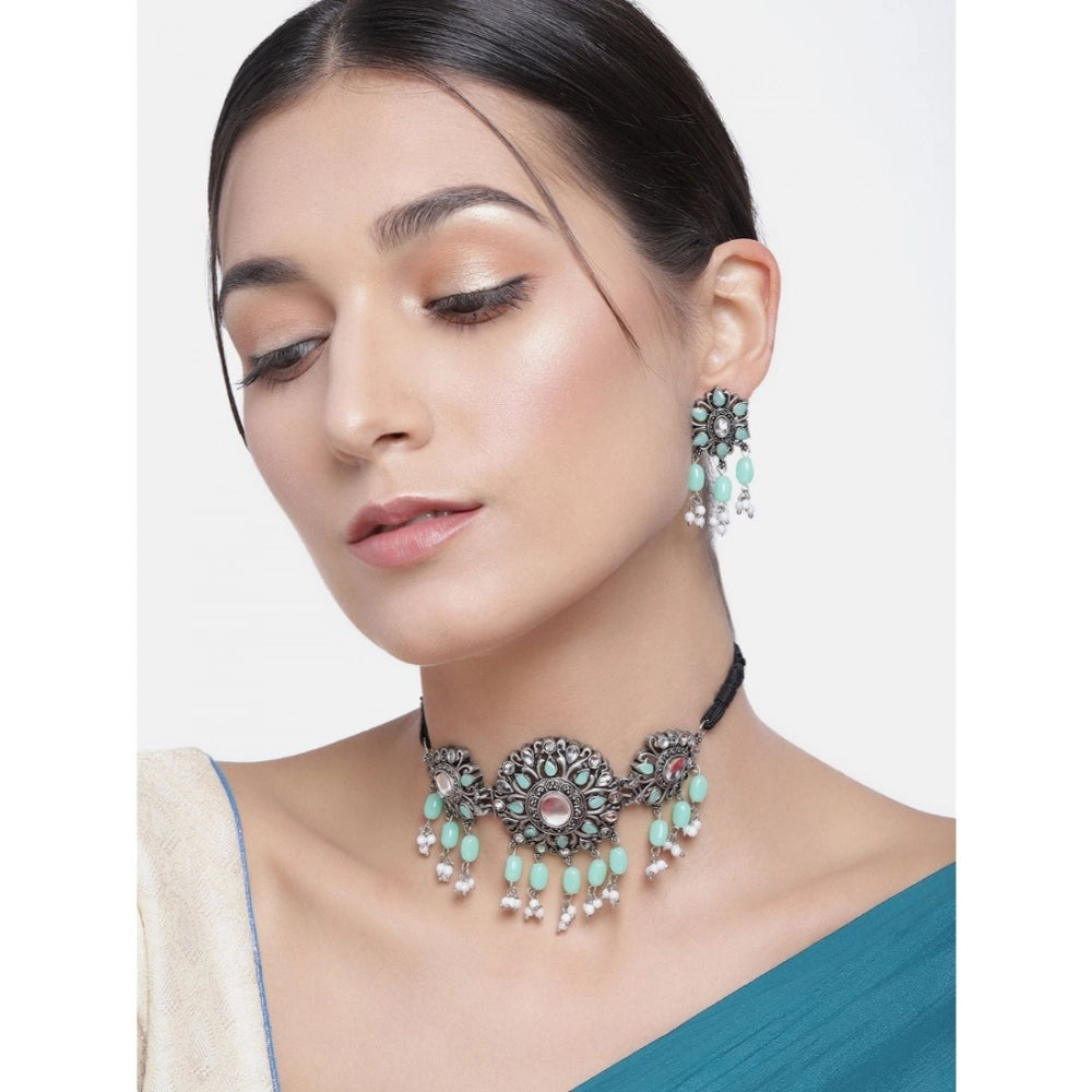 Rose Gold Plated Alloy Necklace & Earrings Set (Light Green) – Design 04