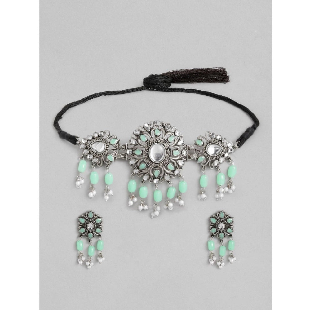 Rose Gold Plated Alloy Necklace & Earrings Set (Light Green) – Design 04