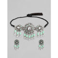 Rose Gold Plated Alloy Necklace & Earrings Set (Light Green) – Design 04