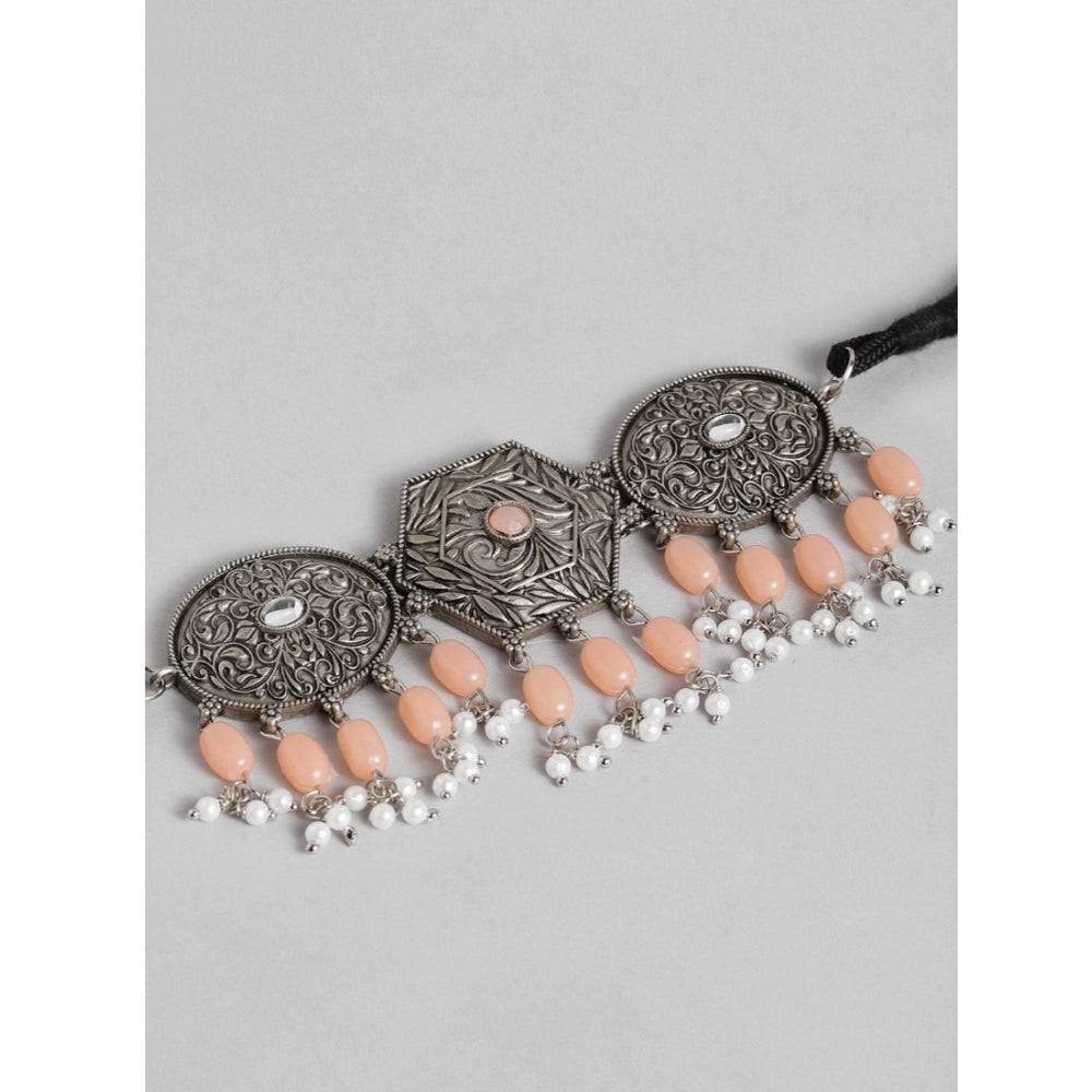 Rose Gold Plated Alloy Necklace & Earrings Set (Orange) – Design 02