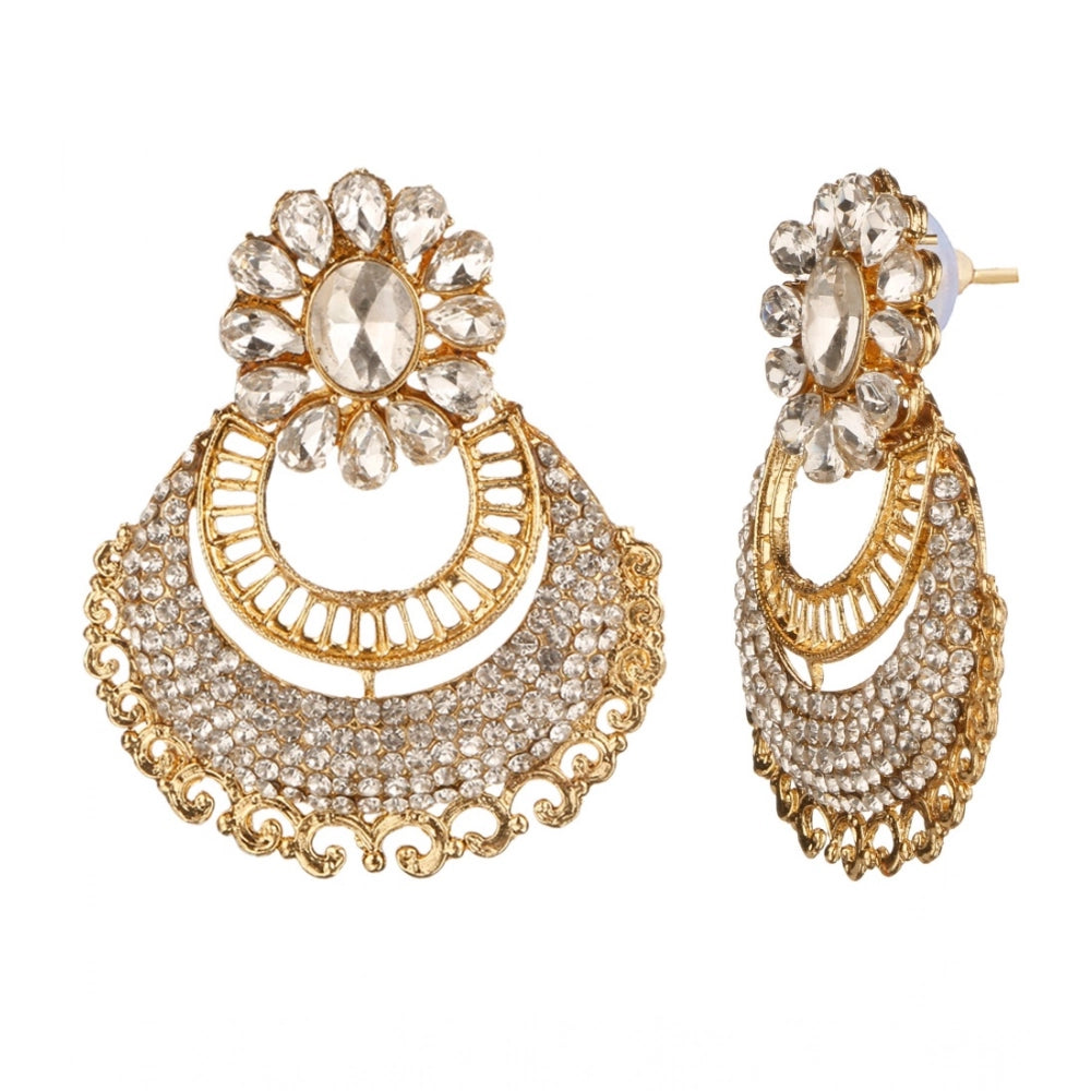 Rose Gold Plated Alloy Kundan Earrings & Mangtikka (White)