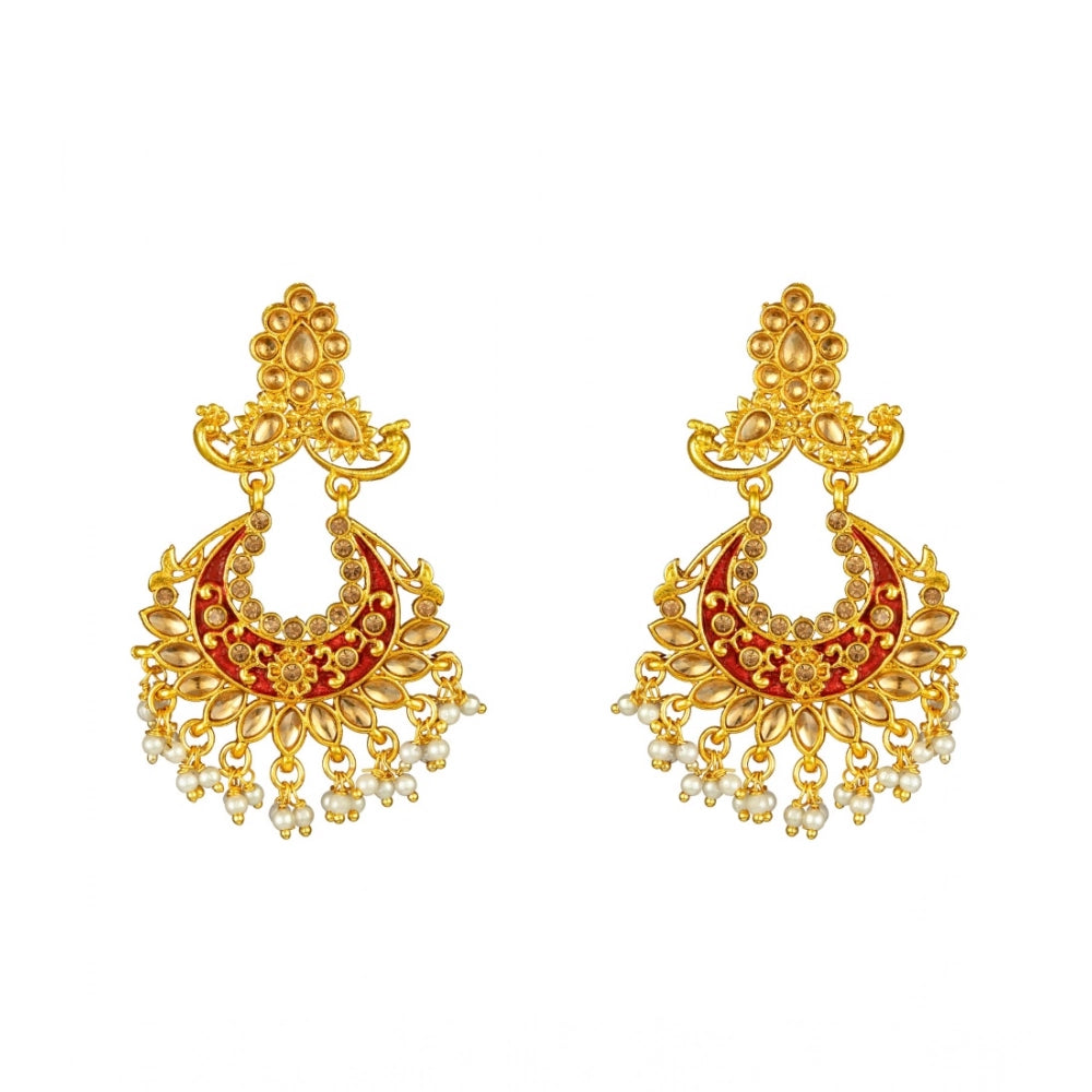 Rose Gold Plated Alloy Kundan Earrings & Mangtikka (Maroon)