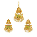 Rose Gold Plated Alloy Kundan Earrings & Mangtikka (Green) – Design 01