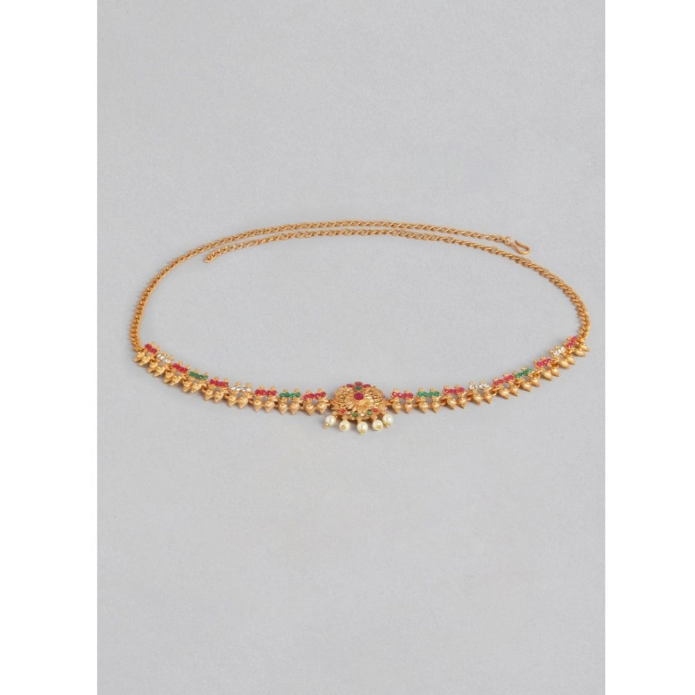 Rose Gold Plated Alloy Hip Belt Kamarband (Red & Green)