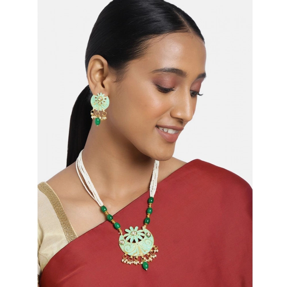 Rose Gold Plated Alloy Necklace & Earrings Set (Green) – Design 03