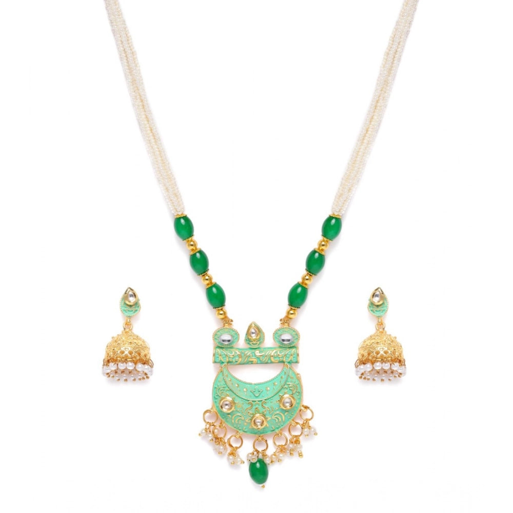 Rose Gold Plated Alloy Necklace & Earrings Set (Green) – Design 01