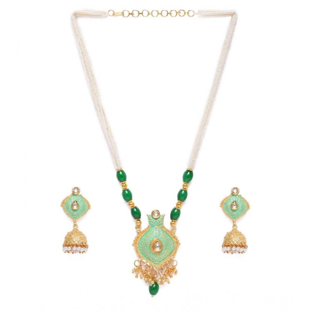 Rose Gold Plated Alloy Necklace & Earrings Set (Green) – Design 02