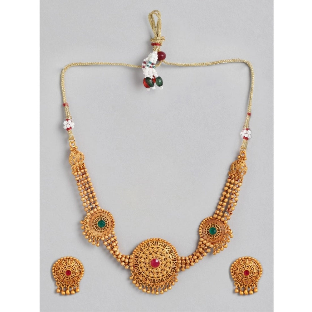 Rose Gold Plated Alloy Necklace & Earrings Set (Multicolor)