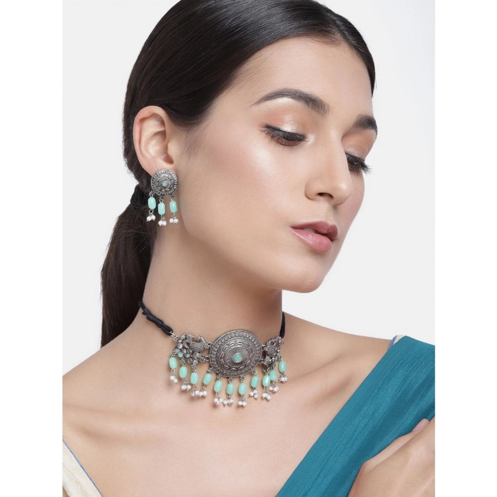 Rose Gold Plated Alloy Necklace & Earrings Set (Light Green) – Design 03