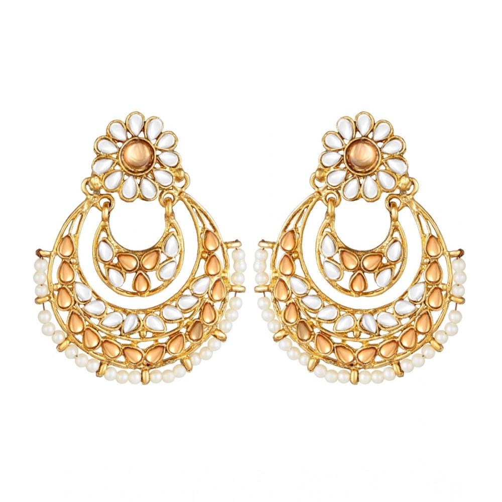 Rose Gold Plated Alloy Kundan Earrings & Mangtikka (White & Gold)