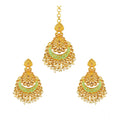Rose Gold Plated Alloy Kundan Earrings & Mangtikka (Green) – Design 02