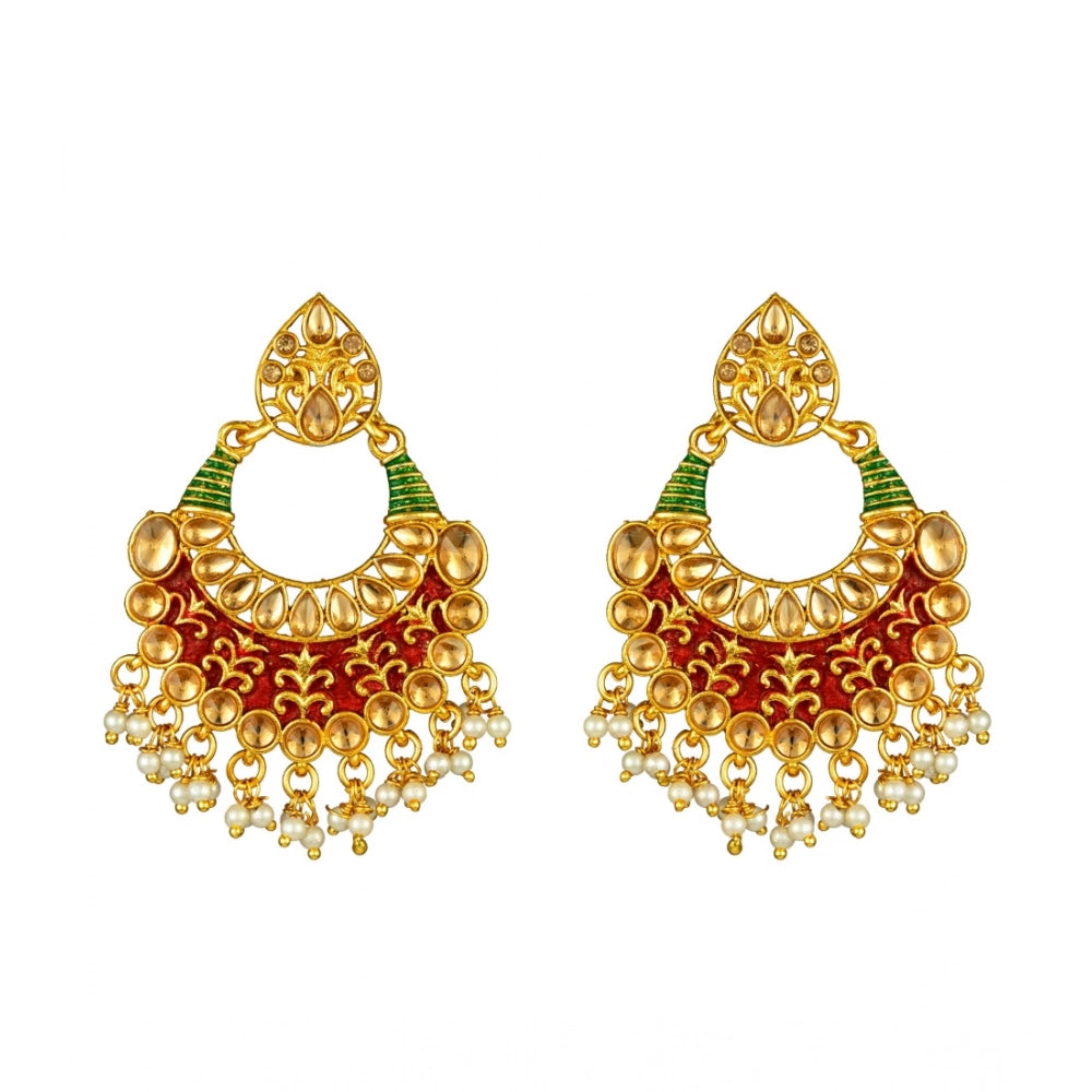 Rose Gold Plated Alloy Kundan Earrings & Mangtikka (Red & Green) – Design 02
