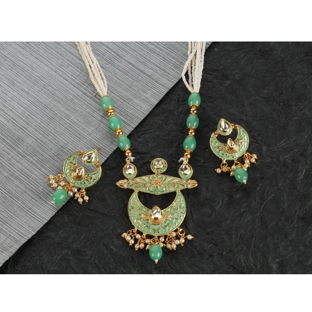 Rose Gold Plated Alloy Necklace & Earrings Set (Green) – Design 04