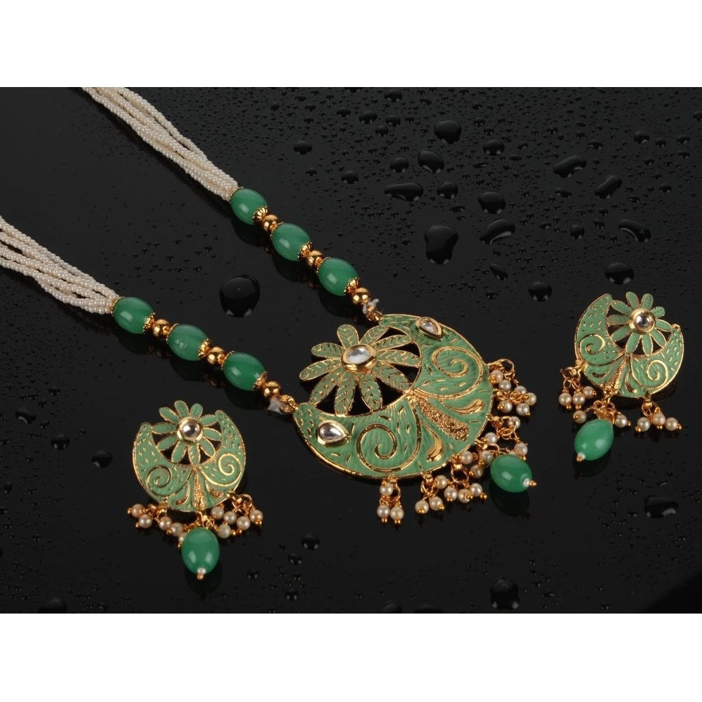 Rose Gold Plated Alloy Necklace & Earrings Set (Green) – Design 03