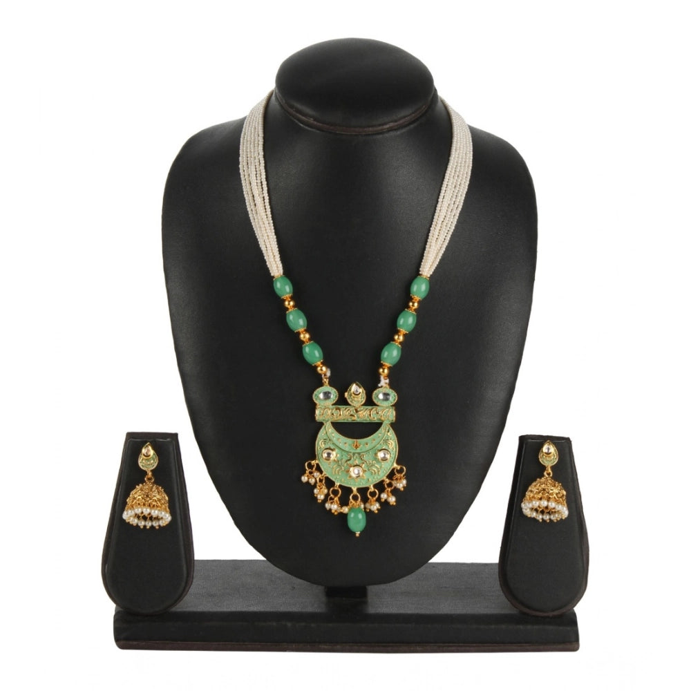 Rose Gold Plated Alloy Necklace & Earrings Set (Green) – Design 01