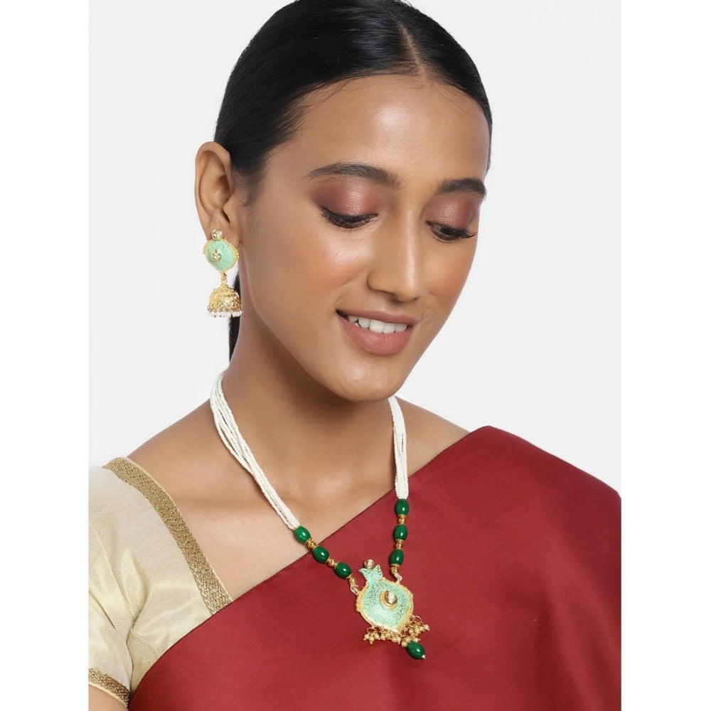 Rose Gold Plated Alloy Necklace & Earrings Set (Green) – Design 02