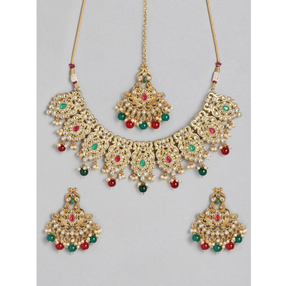 Rose Gold Plated Alloy Necklace & Earrings Set (Light Green) – Design 02