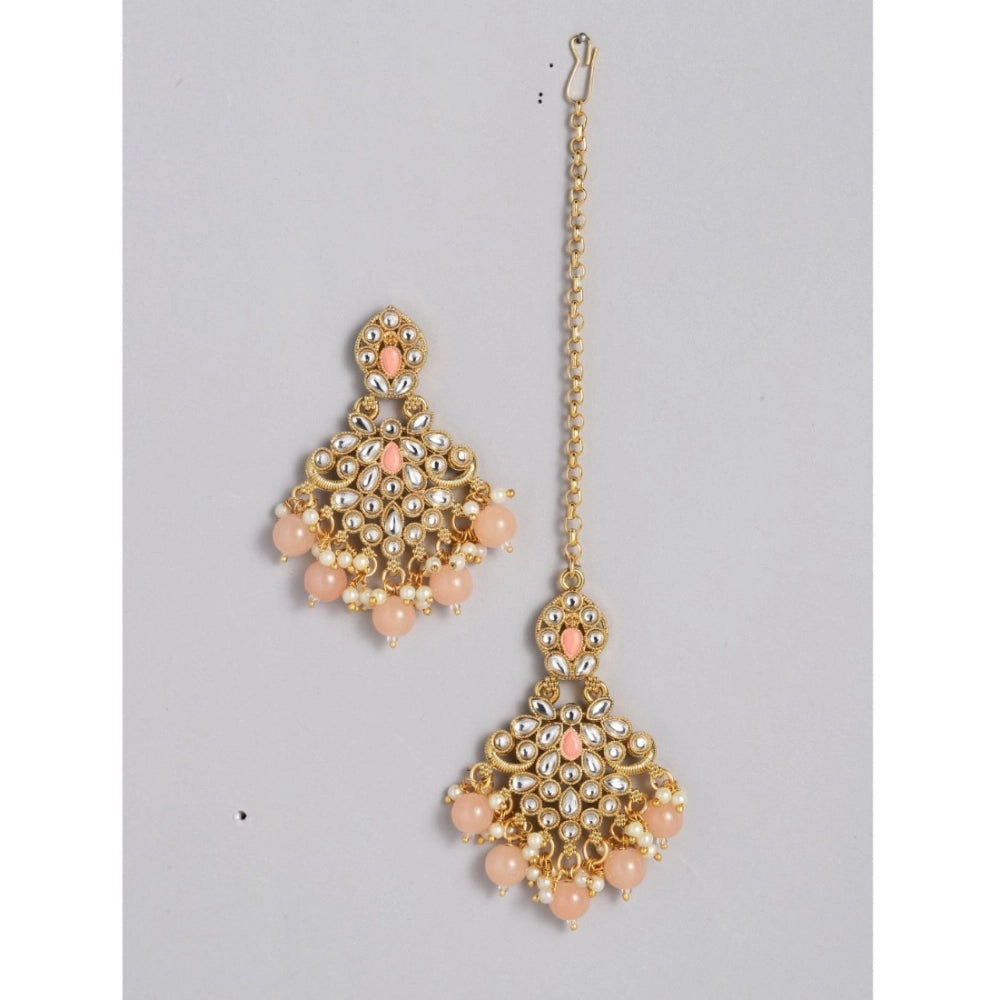 Rose Gold Plated Alloy Necklace & Earrings Set (Pink)