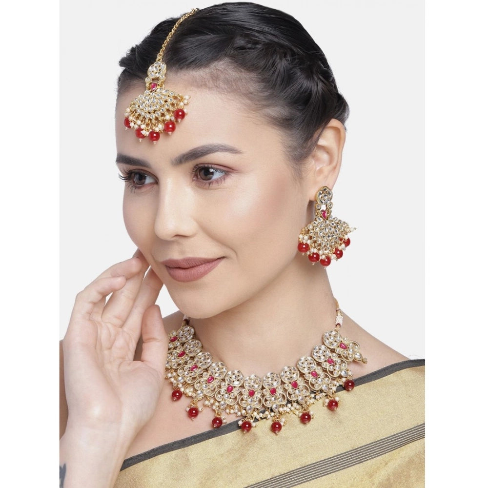 Rose Gold Plated Alloy Necklace & Earrings Set (Red)