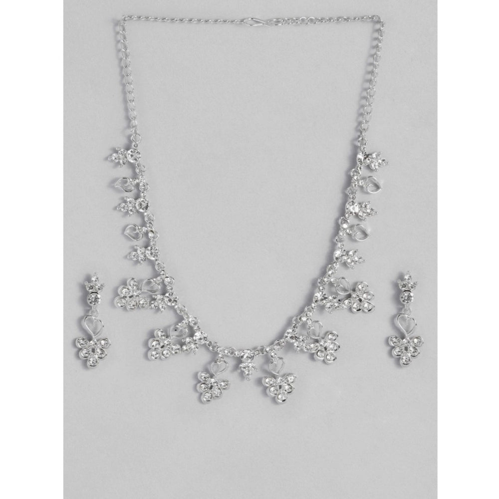 Rose Gold Plated Brass Necklace & Earrings Set (Silver)