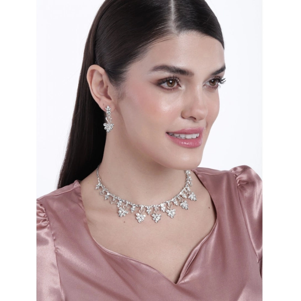Rose Gold Plated Brass Necklace & Earrings Set (Silver)