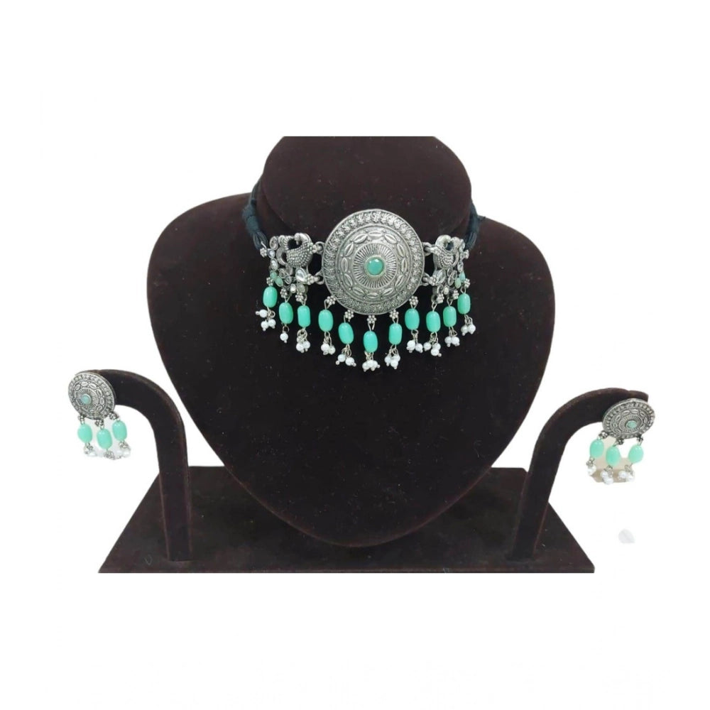 Rose Gold Plated Alloy Necklace & Earrings Set (Light Green) – Design 03