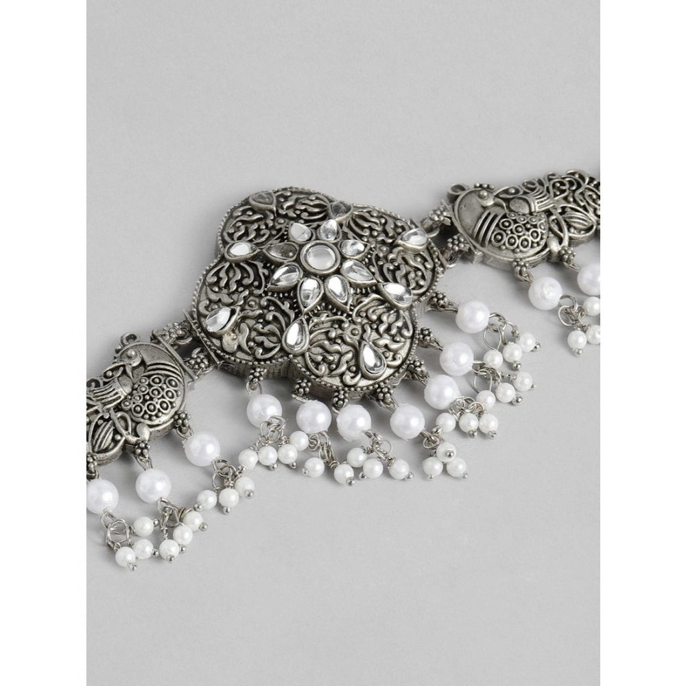 Rose Gold Plated Alloy Necklace & Earrings Set (Silver & White)